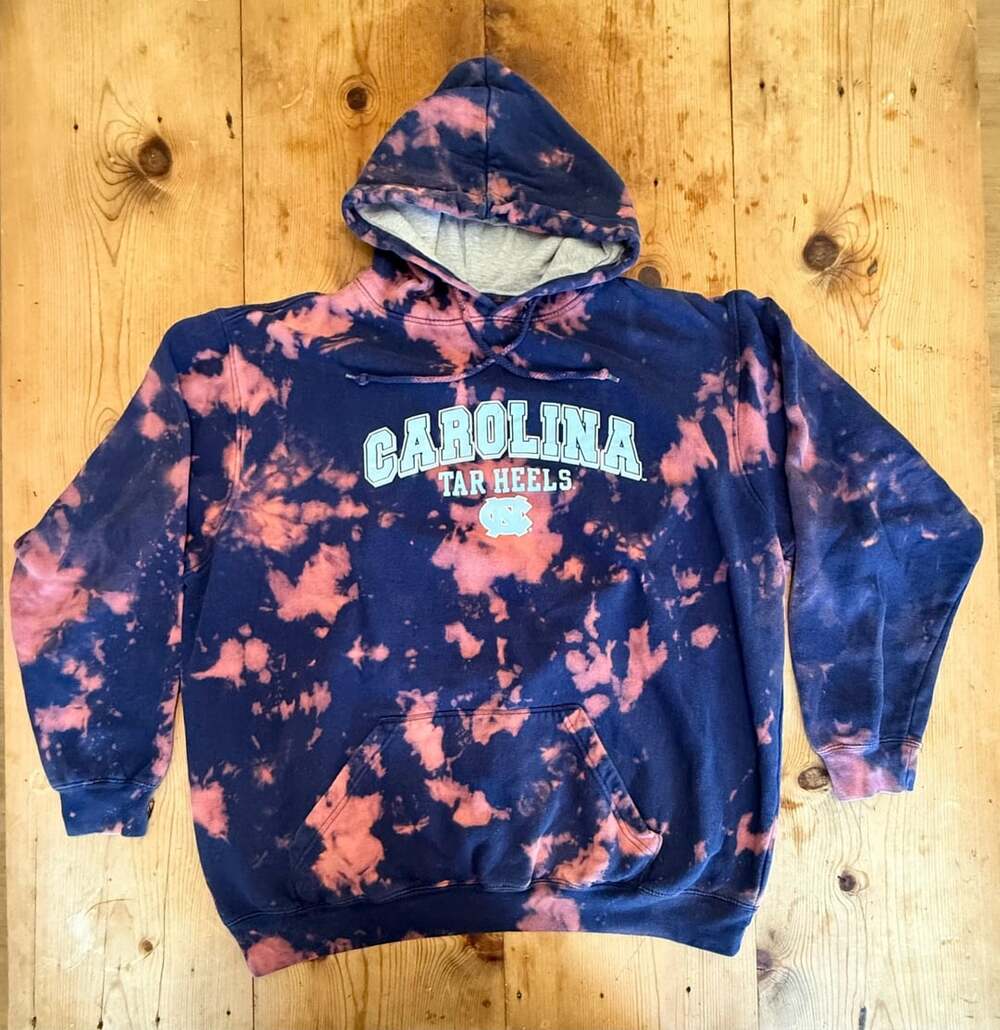 Soffe Carolina Tar Heels Bleach Blue and Pink Tie-Dye Hoodie  - size XXL